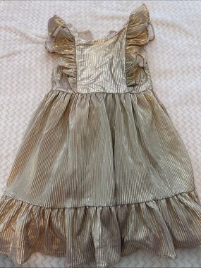 Tahari Metallic Gold Ruffle-Trim Girls Dress